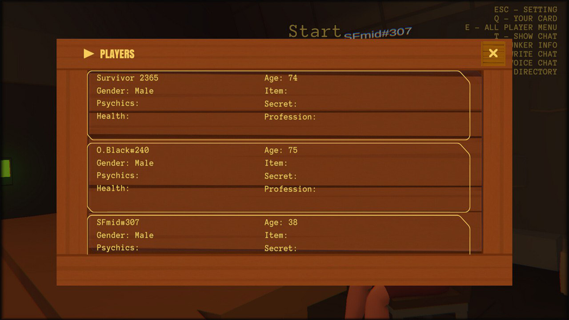The survivor information panel in Bunker KYS